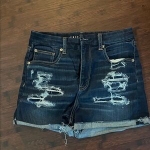 American Eagle Outfitters Dark Blue Distressed Denim Jean Shorts